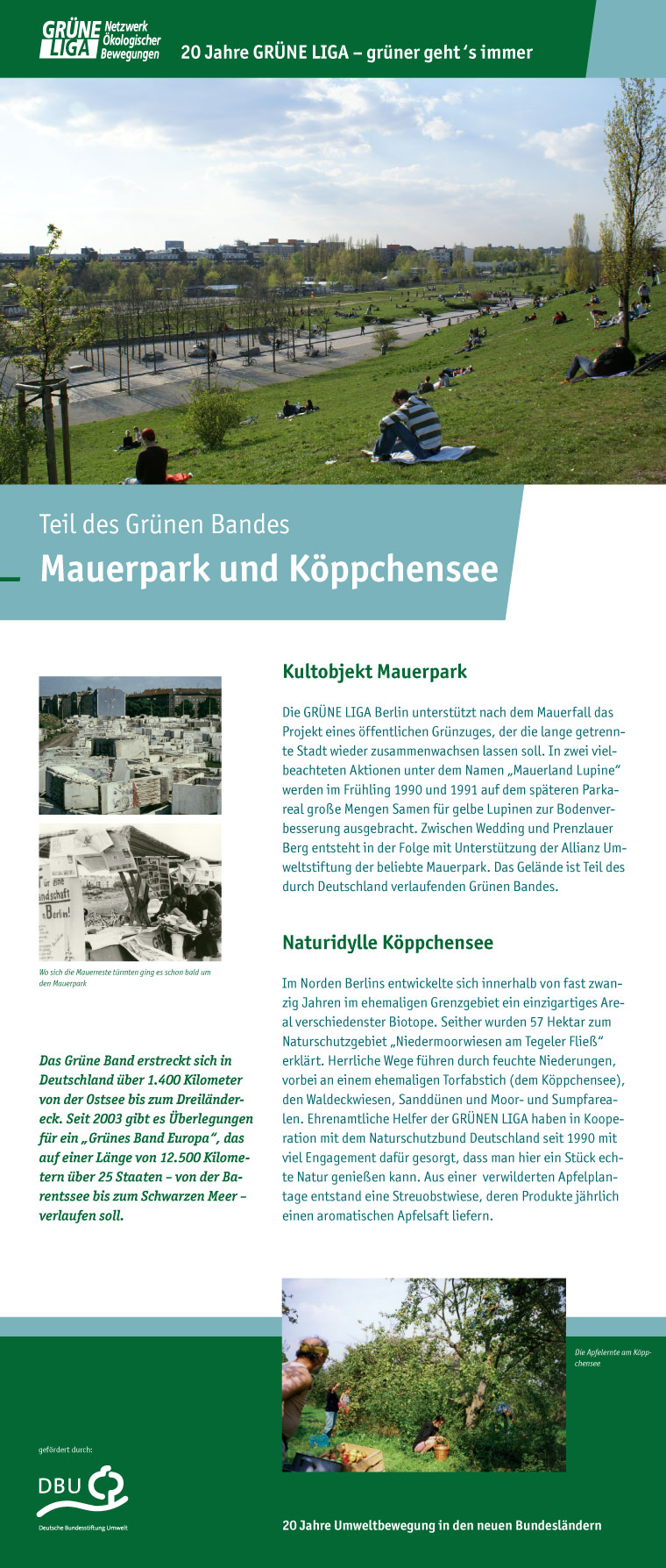 Teil des Grünen Bandes - Mauerpark und Koeppchensee