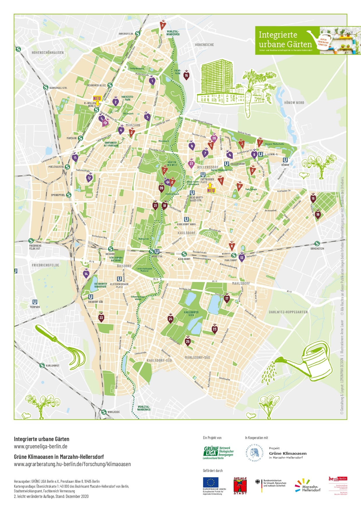 Karte mit den Gärten in Marzahn-Hellersdorf